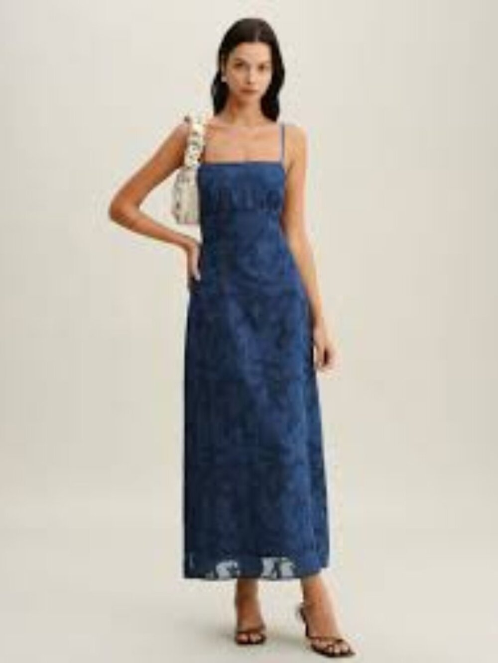 Navy Jacquard Slip Backless Maxi Dress